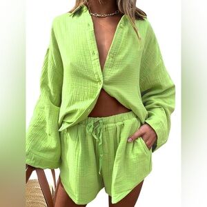 Amazon Lime Green Button Down SET